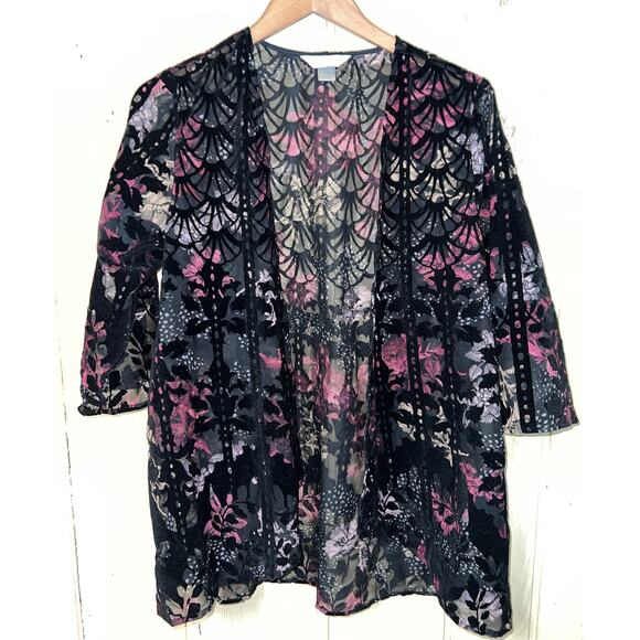 Christopher & Banks Cardigan Jacket Medium Petite Burnout Velvet Whisigoth MP PM - Picture 1 of 10